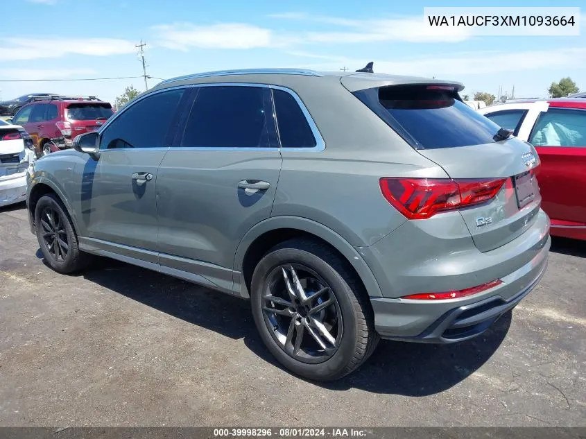 2021 Audi Q3 Premium 40 Tfsi Quattro Tiptronic VIN: WA1AUCF3XM1093664 Lot: 39998296