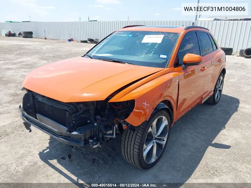 WA1EECF31M1004806 2021 Audi Q3 Premium Plus 45 Tfsi S Line Quattro Tiptronic