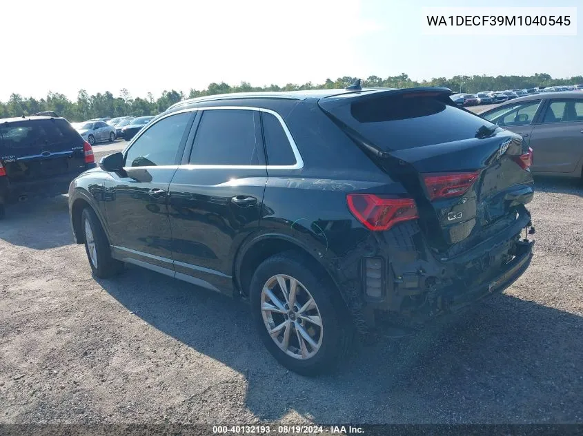 2021 Audi Q3 Premium 45 Tfsi S Line Quattro Tiptronic VIN: WA1DECF39M1040545 Lot: 40132193