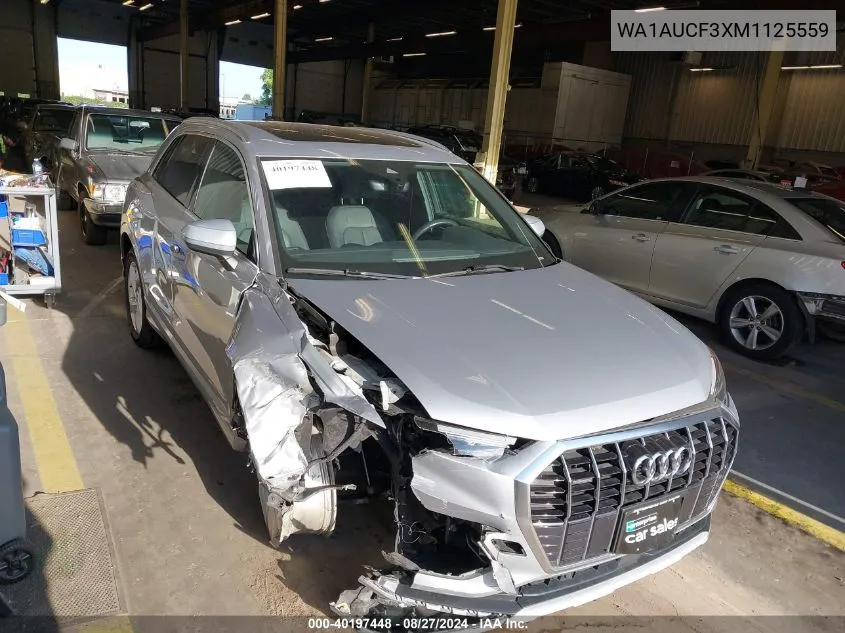 2021 Audi Q3 Premium 40 Tfsi Quattro Tiptronic VIN: WA1AUCF3XM1125559 Lot: 40197448