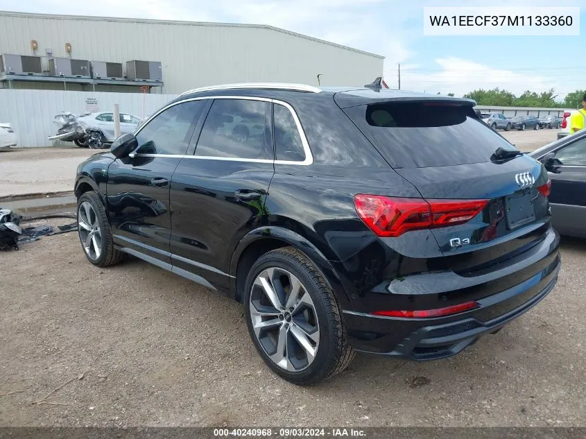 2021 Audi Q3 Premium Plus 45 Tfsi S Line Quattro Tiptronic VIN: WA1EECF37M1133360 Lot: 40240968