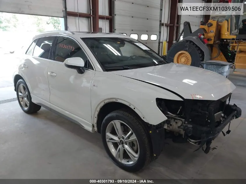 2021 Audi Q3 Premium Plus 45 Tfsi S Line Quattro Tiptronic VIN: WA1EECF3XM1039506 Lot: 40301793