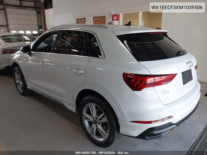 2021 Audi Q3 Premium Plus 45 Tfsi S Line Quattro Tiptronic VIN: WA1EECF3XM1039506 Lot: 40301793