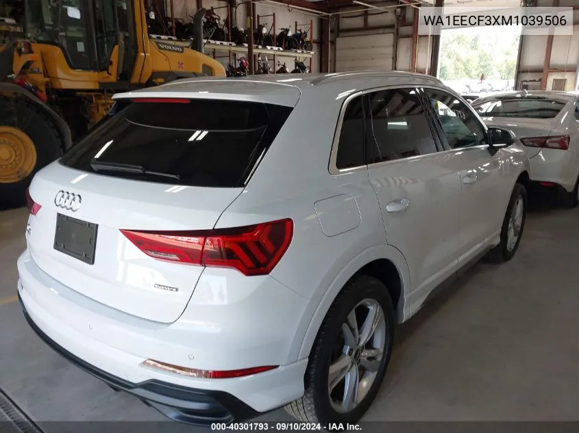 2021 Audi Q3 Premium Plus 45 Tfsi S Line Quattro Tiptronic VIN: WA1EECF3XM1039506 Lot: 40301793