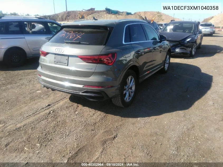 2021 Audi Q3 Premium S Line 45 VIN: WA1DECF3XM1040358 Lot: 40302964