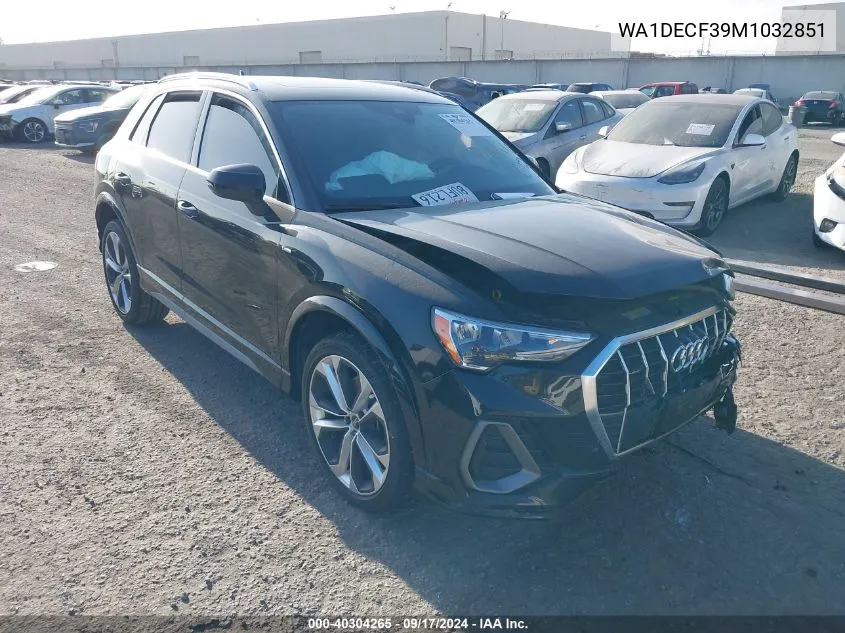 2021 Audi Q3 Premium 45 Tfsi S Line Quattro Tiptronic VIN: WA1DECF39M1032851 Lot: 40304265