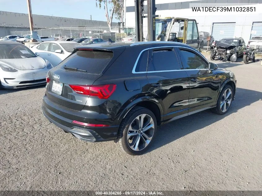 2021 Audi Q3 Premium 45 Tfsi S Line Quattro Tiptronic VIN: WA1DECF39M1032851 Lot: 40304265