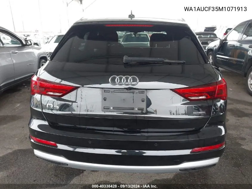 2021 Audi Q3 Premium 40 Tfsi Quattro Tiptronic VIN: WA1AUCF35M1071913 Lot: 40338428