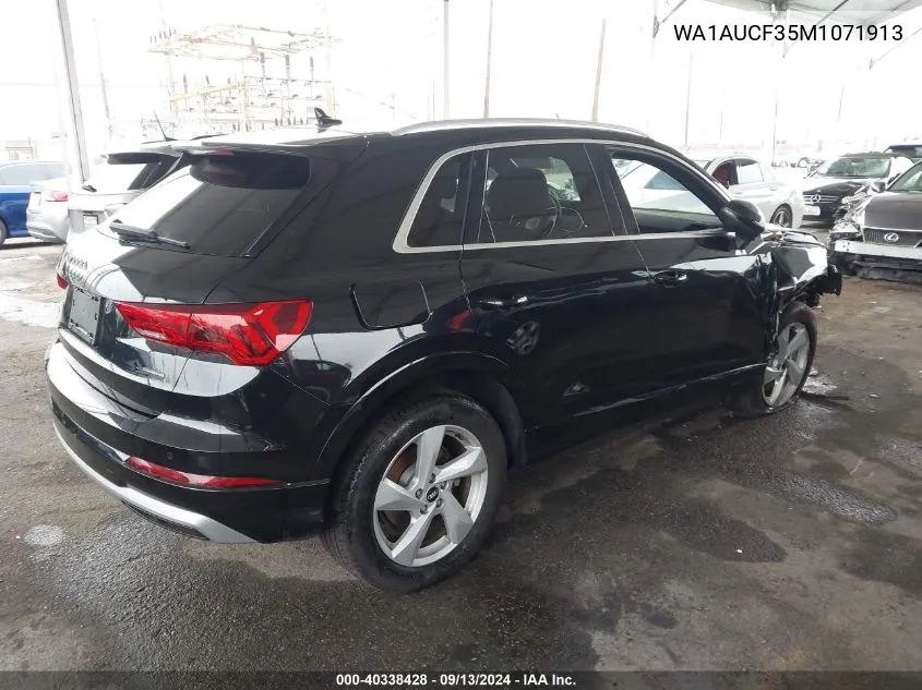 2021 Audi Q3 Premium 40 Tfsi Quattro Tiptronic VIN: WA1AUCF35M1071913 Lot: 40338428