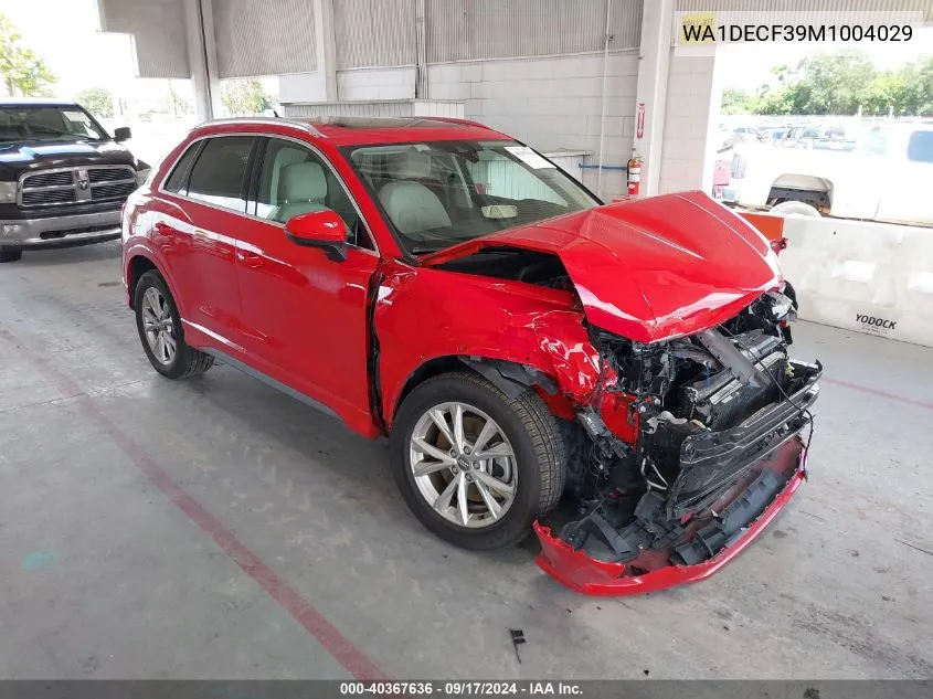 2021 Audi Q3 Premium 45 Tfsi S Line Quattro Tiptronic VIN: WA1DECF39M1004029 Lot: 40367636