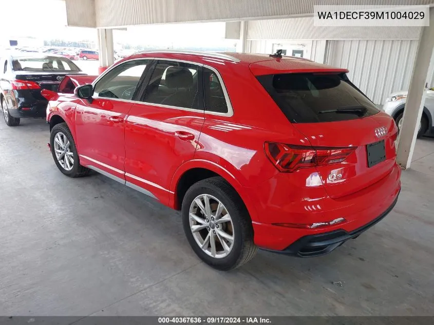 2021 Audi Q3 Premium 45 Tfsi S Line Quattro Tiptronic VIN: WA1DECF39M1004029 Lot: 40367636