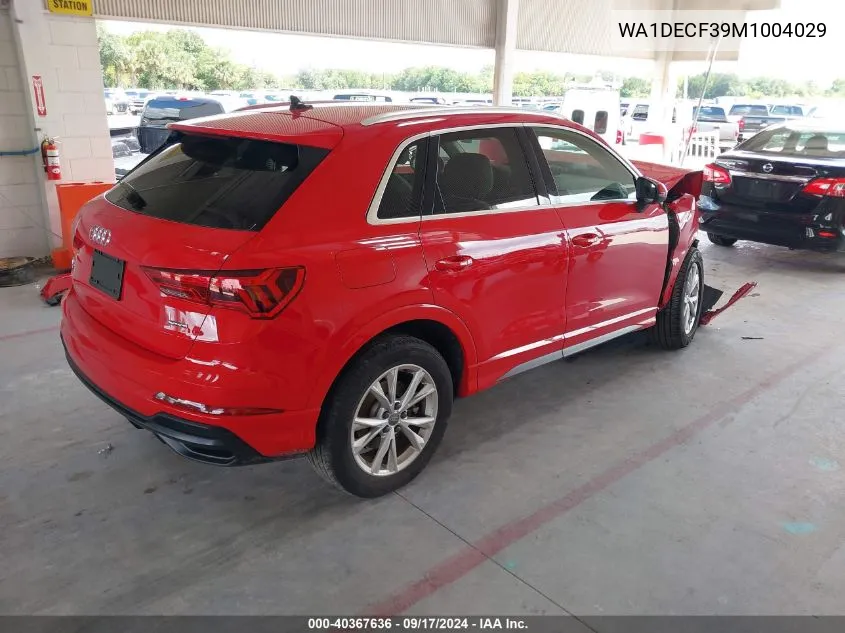 2021 Audi Q3 Premium 45 Tfsi S Line Quattro Tiptronic VIN: WA1DECF39M1004029 Lot: 40367636