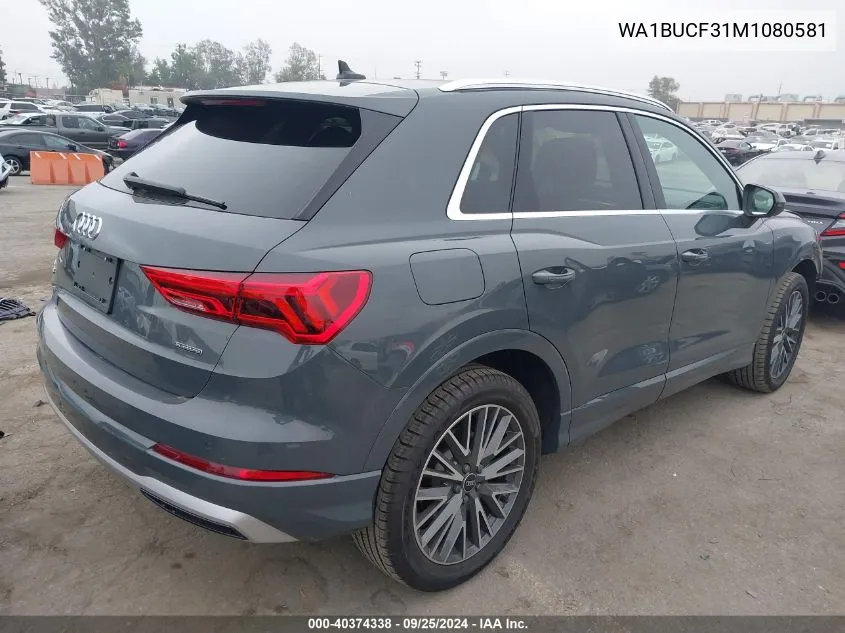 2021 Audi Q3 Premium Plus 40 Tfsi Quattro Tiptronic VIN: WA1BUCF31M1080581 Lot: 40374338