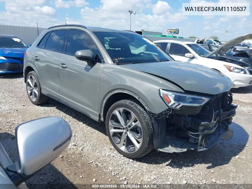 2021 Audi Q3 Premium Plus 45 Tfsi S Line Quattro Tiptronic VIN: WA1EECF34M1110537 Lot: 40399588