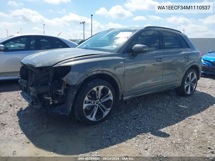 2021 Audi Q3 Premium Plus 45 Tfsi S Line Quattro Tiptronic VIN: WA1EECF34M1110537 Lot: 40399588