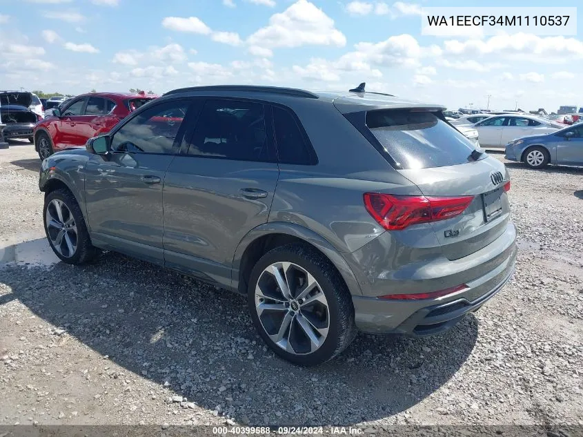 2021 Audi Q3 Premium Plus 45 Tfsi S Line Quattro Tiptronic VIN: WA1EECF34M1110537 Lot: 40399588