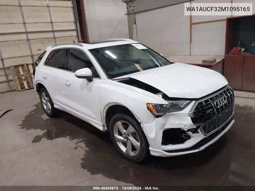 2021 Audi Q3 Premium 40 Tfsi Quattro Tiptronic VIN: WA1AUCF32M1095165 Lot: 40405670