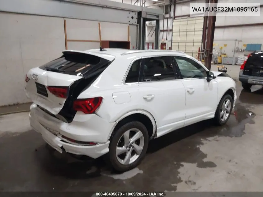 2021 Audi Q3 Premium 40 Tfsi Quattro Tiptronic VIN: WA1AUCF32M1095165 Lot: 40405670