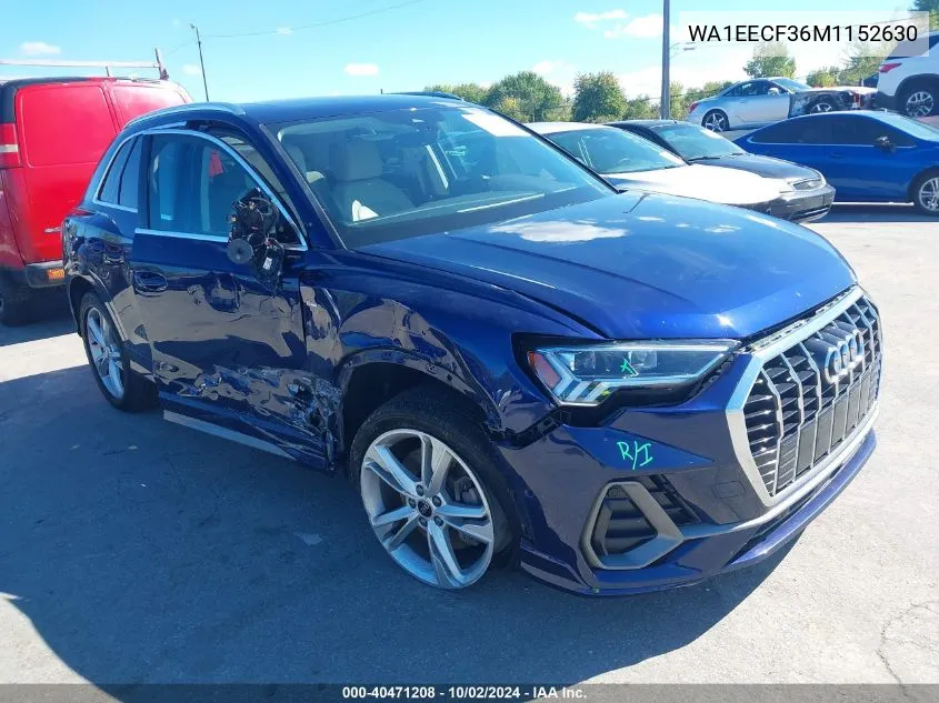 2021 Audi Q3 Premium Plus 45 Tfsi S Line Quattro Tiptronic VIN: WA1EECF36M1152630 Lot: 40471208