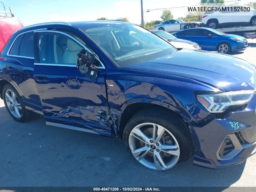 2021 Audi Q3 Premium Plus 45 Tfsi S Line Quattro Tiptronic VIN: WA1EECF36M1152630 Lot: 40471208