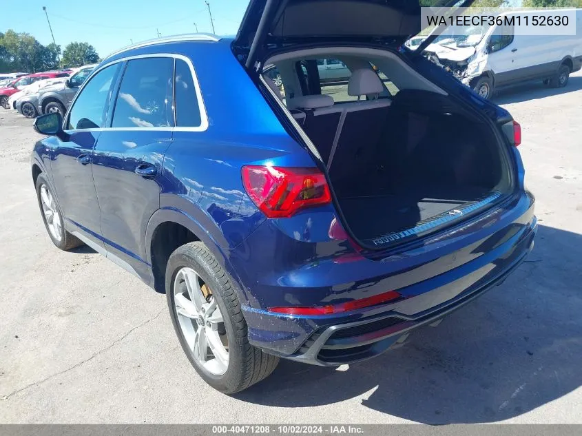 2021 Audi Q3 Premium Plus 45 Tfsi S Line Quattro Tiptronic VIN: WA1EECF36M1152630 Lot: 40471208