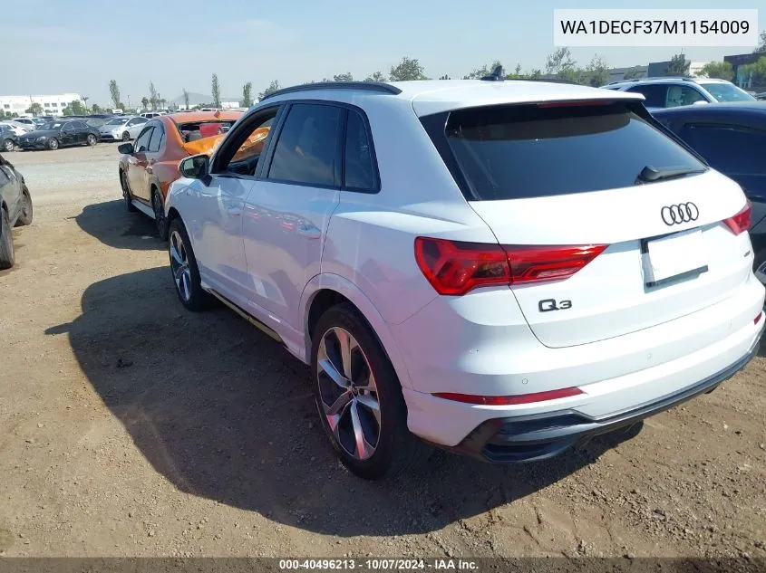 2021 Audi Q3 Premium S Line 45 VIN: WA1DECF37M1154009 Lot: 40496213