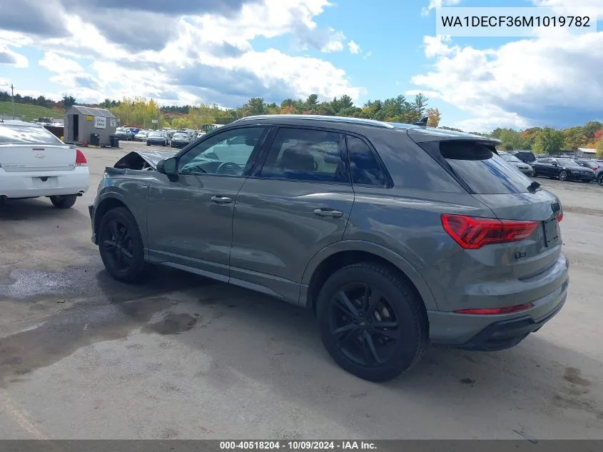 2021 Audi Q3 Premium 45 Tfsi S Line Quattro Tiptronic VIN: WA1DECF36M1019782 Lot: 40518204