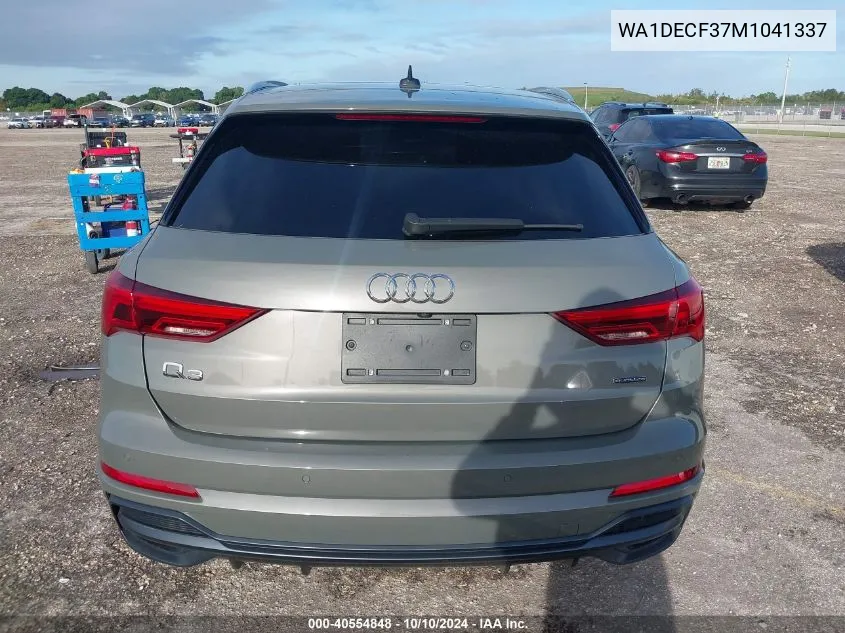 2021 Audi Q3 Premium 45 Tfsi S Line Quattro Tiptronic VIN: WA1DECF37M1041337 Lot: 40554848