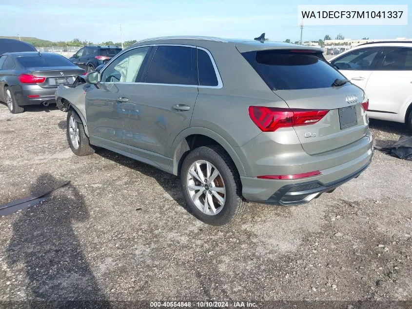 2021 Audi Q3 Premium 45 Tfsi S Line Quattro Tiptronic VIN: WA1DECF37M1041337 Lot: 40554848