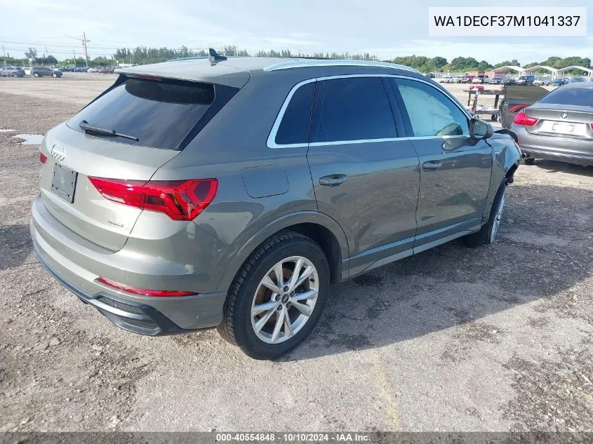 2021 Audi Q3 Premium 45 Tfsi S Line Quattro Tiptronic VIN: WA1DECF37M1041337 Lot: 40554848