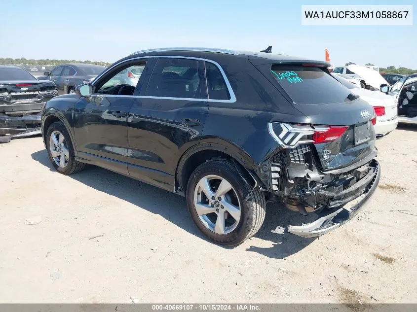 2021 Audi Q3 Premium 40 Tfsi Quattro Tiptronic VIN: WA1AUCF33M1058867 Lot: 40569107