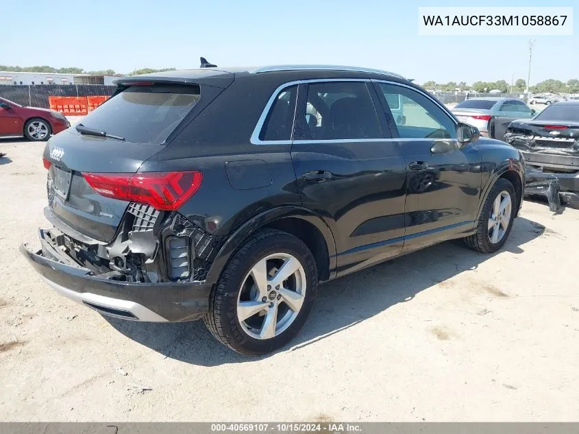 2021 Audi Q3 Premium 40 Tfsi Quattro Tiptronic VIN: WA1AUCF33M1058867 Lot: 40569107