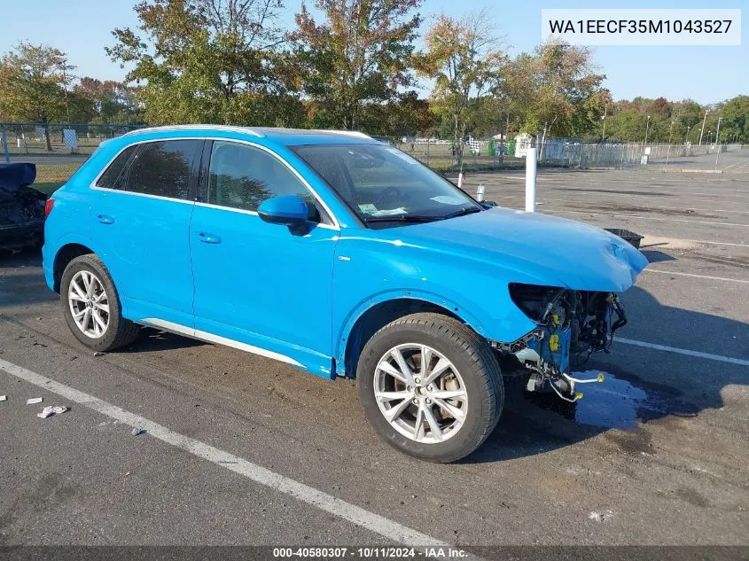 2021 Audi Q3 Premium Plus 45 Tfsi S Line Quattro Tiptronic VIN: WA1EECF35M1043527 Lot: 40580307