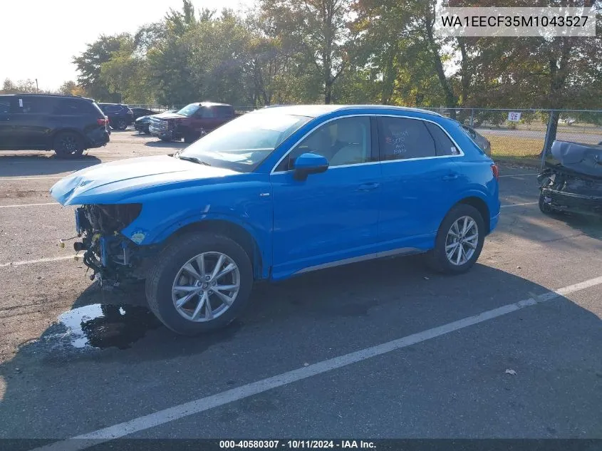 2021 Audi Q3 Premium Plus 45 Tfsi S Line Quattro Tiptronic VIN: WA1EECF35M1043527 Lot: 40580307