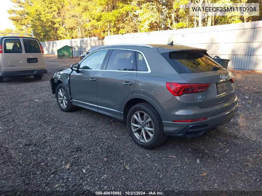 2021 Audi Q3 Premium Plus S Line 45 VIN: WA1EECF35M1110904 Lot: 40610892