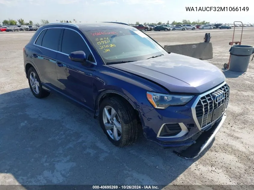 2021 Audi Q3 Premium 40 Tfsi Quattro Tiptronic VIN: WA1AUCF32M1066149 Lot: 40695269