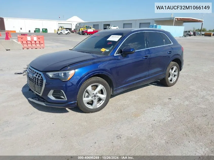 2021 Audi Q3 Premium 40 Tfsi Quattro Tiptronic VIN: WA1AUCF32M1066149 Lot: 40695269