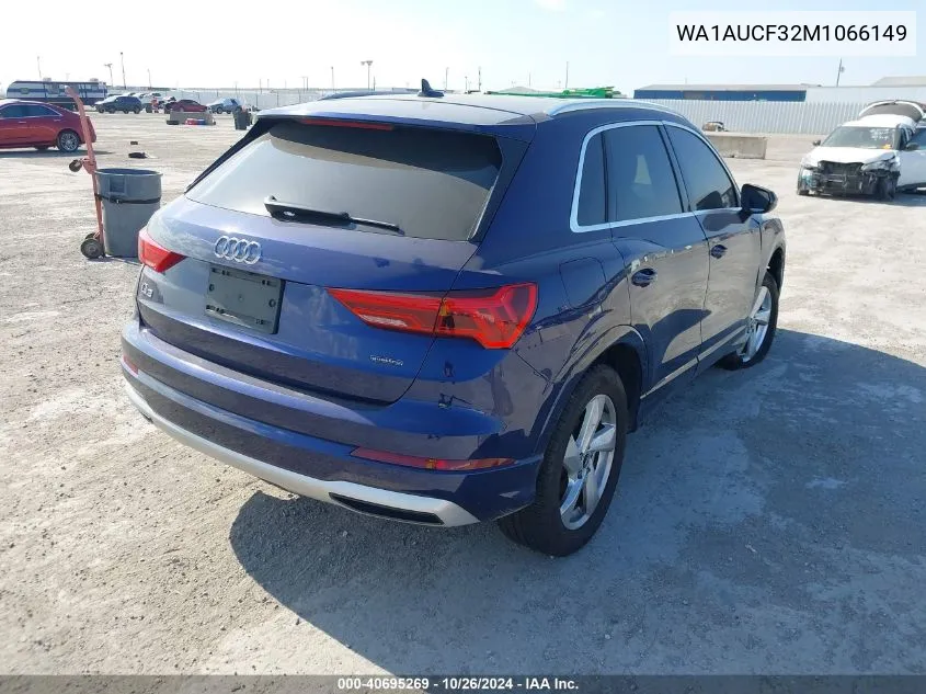 2021 Audi Q3 Premium 40 Tfsi Quattro Tiptronic VIN: WA1AUCF32M1066149 Lot: 40695269