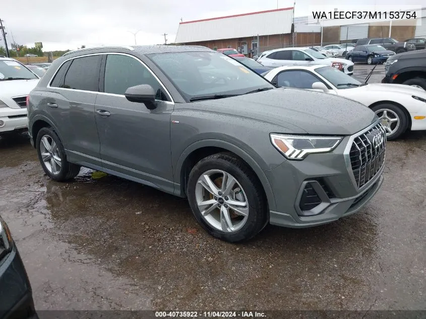 2021 Audi Q3 Premium Plus 45 Tfsi S Line Quattro Tiptronic VIN: WA1EECF37M1153754 Lot: 40735922