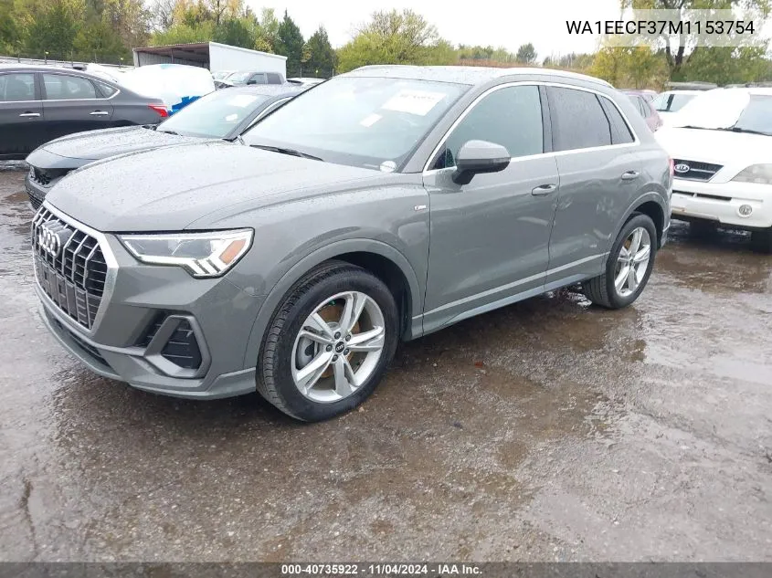 2021 Audi Q3 Premium Plus 45 Tfsi S Line Quattro Tiptronic VIN: WA1EECF37M1153754 Lot: 40735922