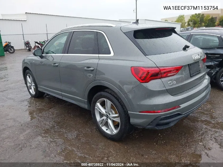 2021 Audi Q3 Premium Plus 45 Tfsi S Line Quattro Tiptronic VIN: WA1EECF37M1153754 Lot: 40735922