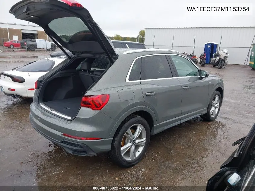 2021 Audi Q3 Premium Plus 45 Tfsi S Line Quattro Tiptronic VIN: WA1EECF37M1153754 Lot: 40735922