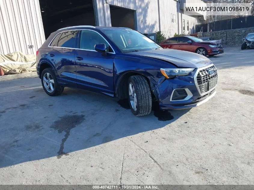 2021 Audi Q3 Premium 40 Tfsi Quattro Tiptronic VIN: WA1AUCF30M1098419 Lot: 40742711