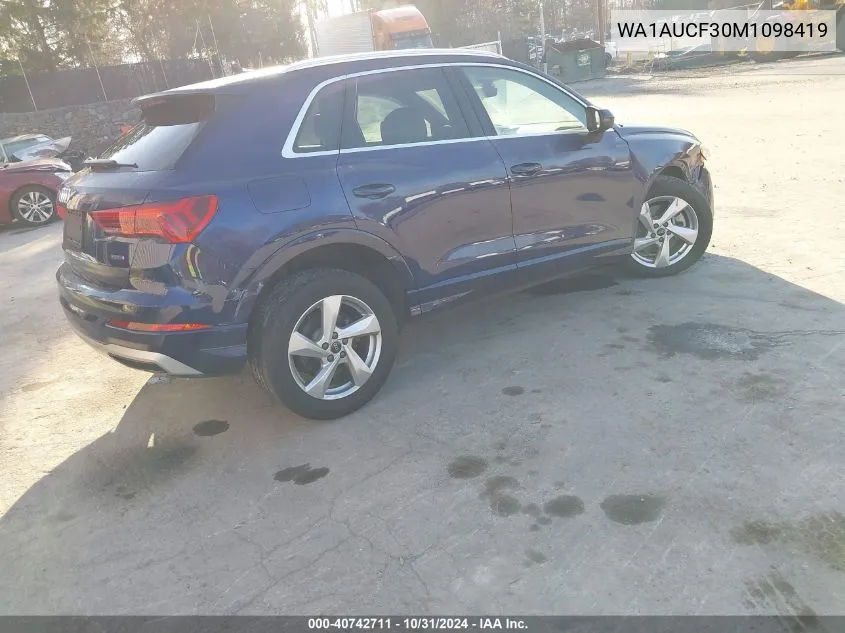 2021 Audi Q3 Premium 40 Tfsi Quattro Tiptronic VIN: WA1AUCF30M1098419 Lot: 40742711