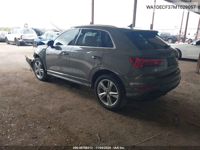 2021 Audi Q3 Premium 45 Tfsi S Line Quattro Tiptronic VIN: WA1DECF37M1029057 Lot: 40766313