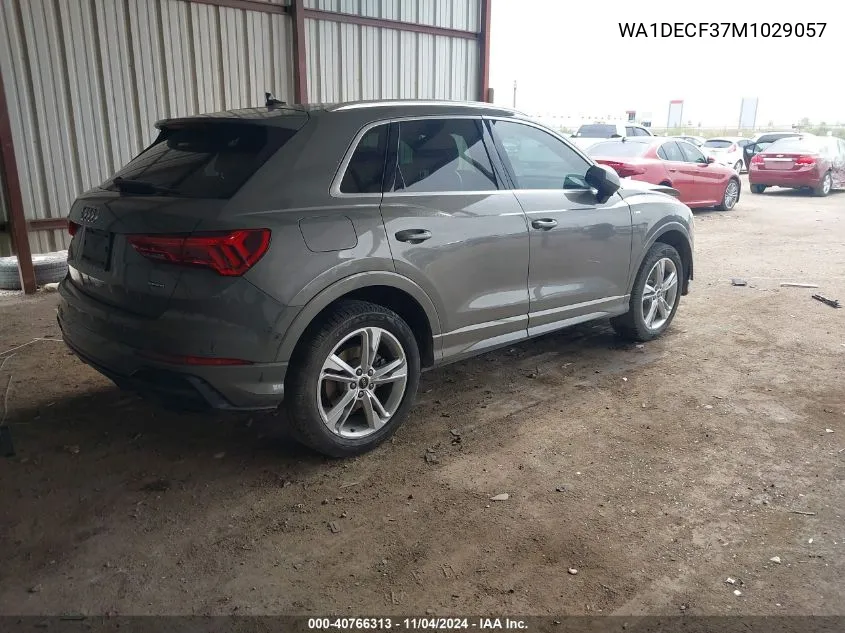 2021 Audi Q3 Premium 45 Tfsi S Line Quattro Tiptronic VIN: WA1DECF37M1029057 Lot: 40766313