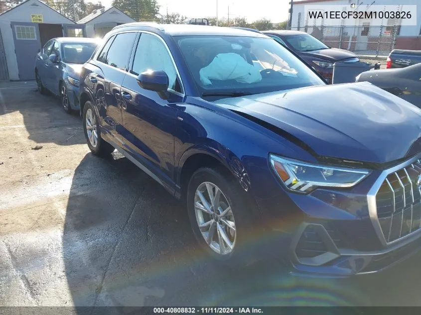 2021 Audi Q3 Premium Plus 45 Tfsi S Line Quattro Tiptronic VIN: WA1EECF32M1003826 Lot: 40808832