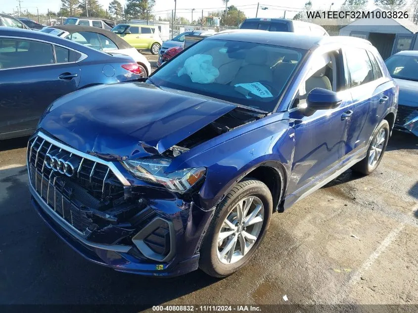 2021 Audi Q3 Premium Plus 45 Tfsi S Line Quattro Tiptronic VIN: WA1EECF32M1003826 Lot: 40808832