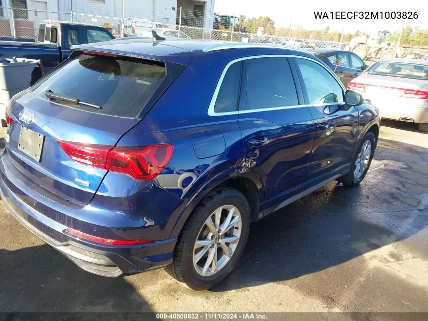 2021 Audi Q3 Premium Plus 45 Tfsi S Line Quattro Tiptronic VIN: WA1EECF32M1003826 Lot: 40808832