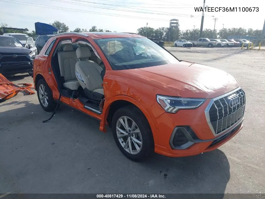 2021 Audi Q3 Premium Plus 45 Tfsi S Line Quattro Tiptronic VIN: WA1EECF36M1100673 Lot: 40817429